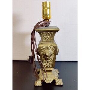 Antique 19th Century Bronze Table Lamp Art Deco Faces Pre Owned